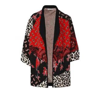 Alice + Olivia Cardigan Hester S RED BLACK Paisley Cheetah Patchwork Oversized